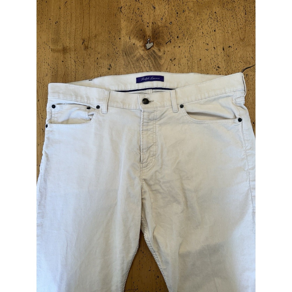 Purple Label Ralph Lauren Indigo‎ Wash  Cream Corduroy Stretch Slim Pants 38x35
